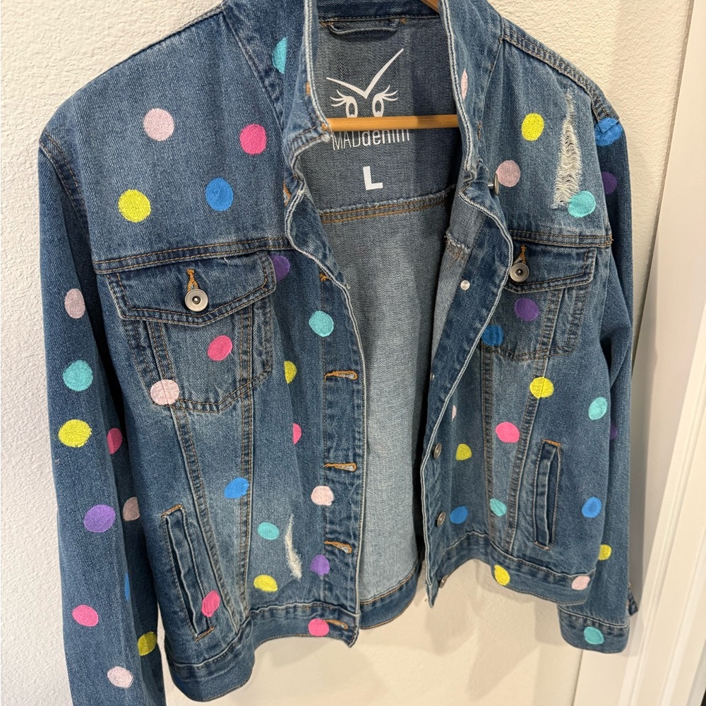 Custom Women's Denim Jacket with Colorful Polka Dots